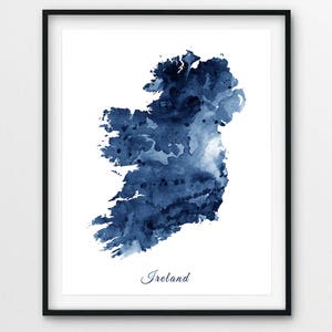 Ireland Map Print, Ireland Wall Art, Ireland Watercolor Blue, Ireland Map Watercolor Print, Home Office Decor, Travel, Modern, Printable Art image 2