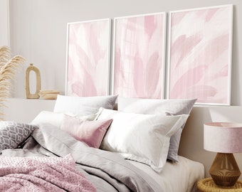 Set of 3 Pink Wall Art Prints, Abstract Pink Brush Strokes Art, Minimalist Modern Girls Room Nursery Bedroom Wall Decor, Gift, Printable Art