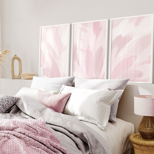 Set of 3 Pink Wall Art Prints Abstract Pink Brush Strokes Etsy