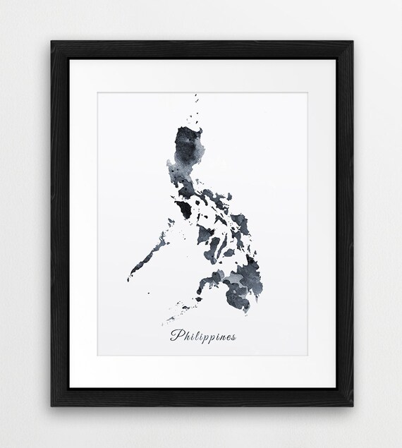 Philippines Watercolor Map Wall Art Grey Black White Travel Modern Printable