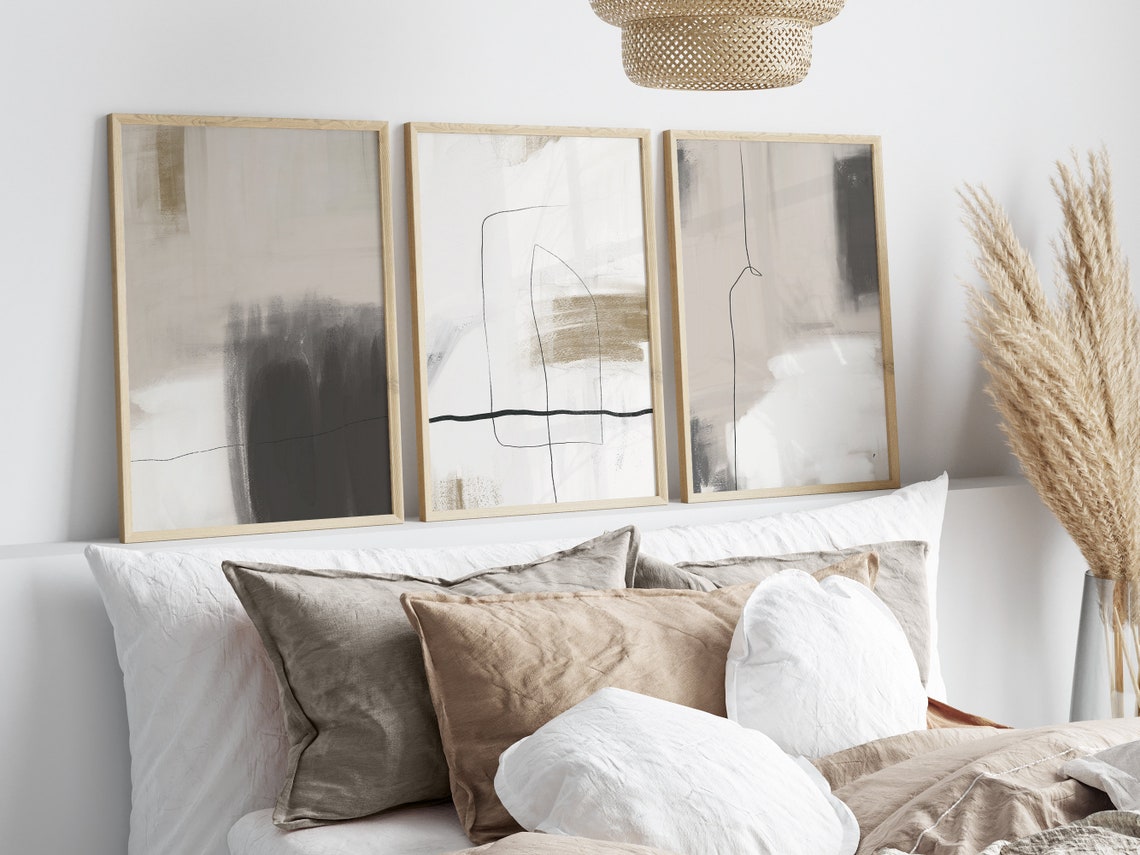 Modern Neutral Wall Art Set of 3 Abstract Prints, Simple Abstract ...