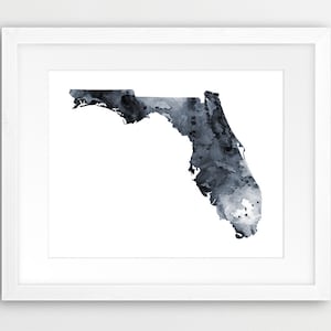 Florida kaart afdrukken, USA staat Florida silhouet aquarel grijs zwart-wit, moderne kunst aan de muur, Home Office Decor, digitale afdrukbare kunst