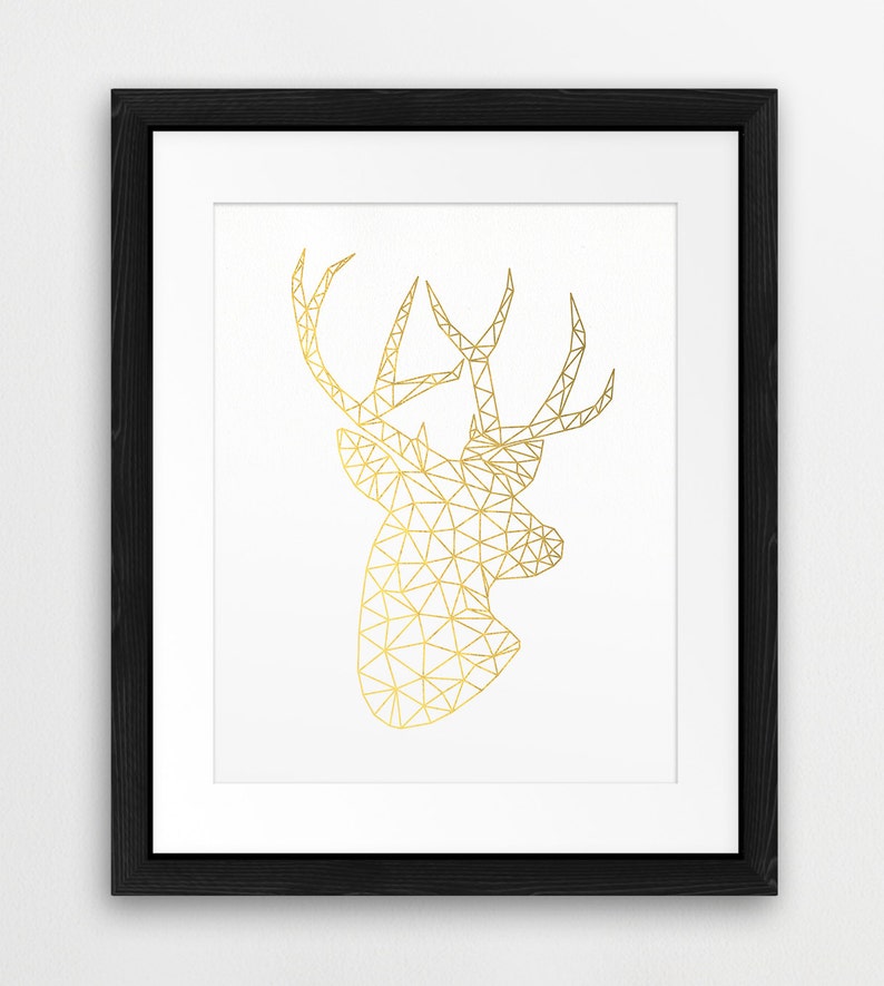 Geometric Deer Deer Wall Art Origami Art Gold Deer Etsy