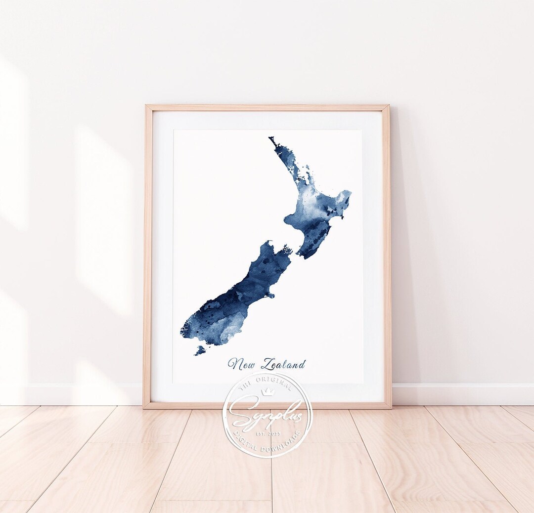 New Zealand Watercolor Print, New Zealand Wall Art, New Zealand Map