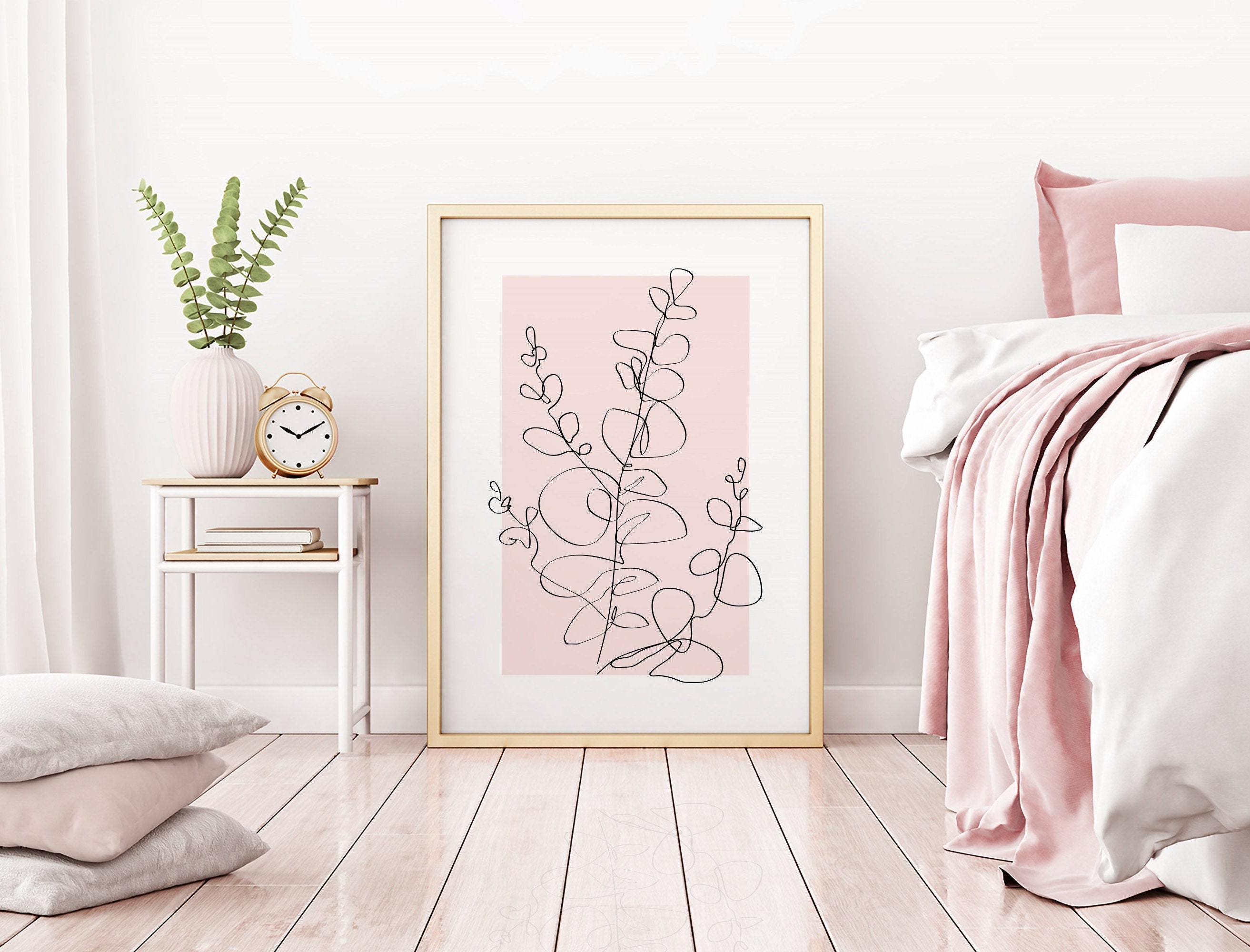 Pink Wall Art Prints Botanical Line Art Set of 3 Plant Wall Etsy