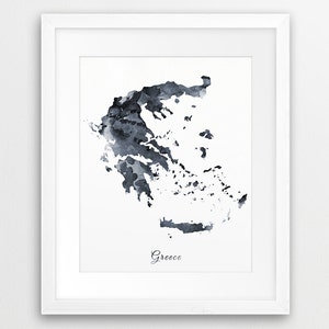 Griechenland Aquarell Karte, Griechenland Aquarell grau schwarz weiß, Griechenland Aquarell Druck, Griechenland Wandkunst, Landkarten, Reise Geschenk druckbare Kunst