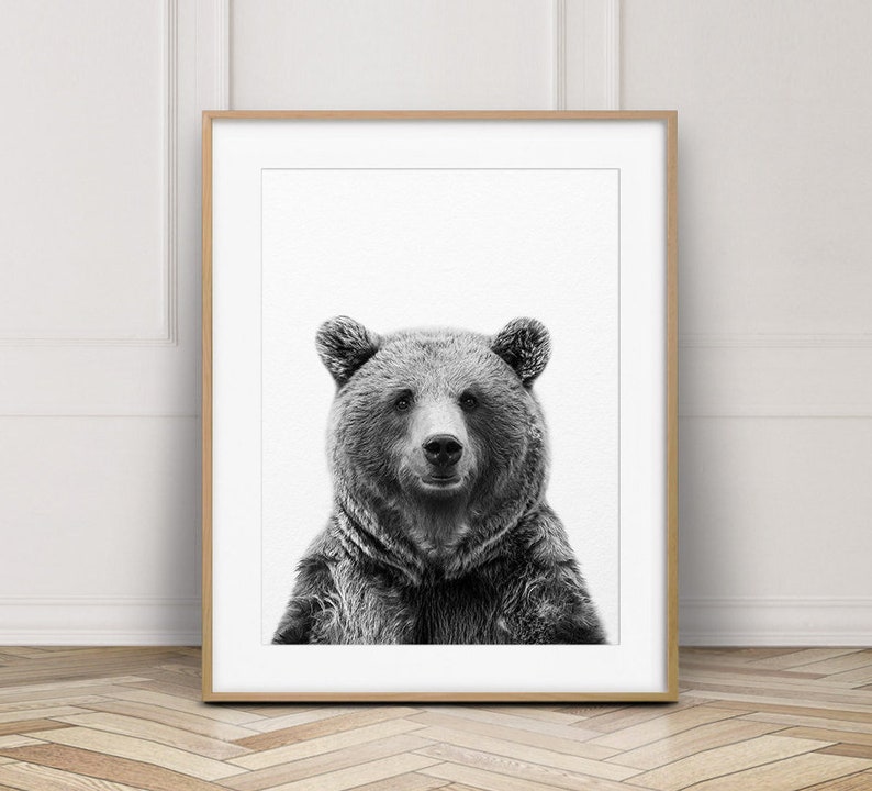 Bear Print Bear Wall Art Black and White Animal Print | Etsy