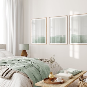 Set of 3 Sage Green Wall Art Prints, Minimalist Abstract Green Gray ...