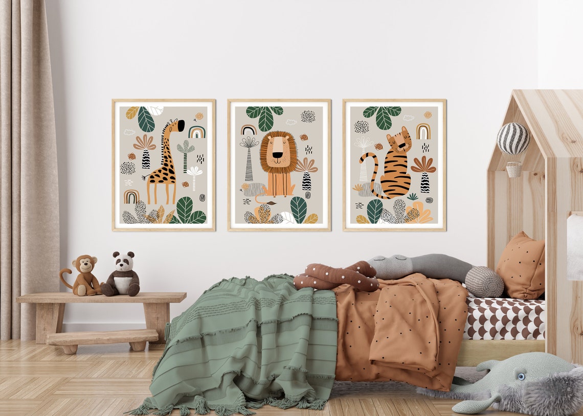Safari Nursery Prints Boho Nursery Wall Art Green Nursery - Etsy