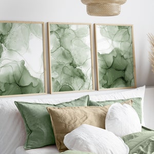 Salie groene abstracte prints, salie groene muur kunst, set van 3 prints, marmeren muur prints, moderne neutrale woonkamer muur decor, afdrukbare kunst