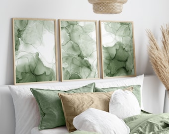 Sage Green Abstract Prints, Sage Green Wall Art, Set of 3 Prints, Marble Wall Prints, Modern Neutral Living Room Wall Decor, Printable Art