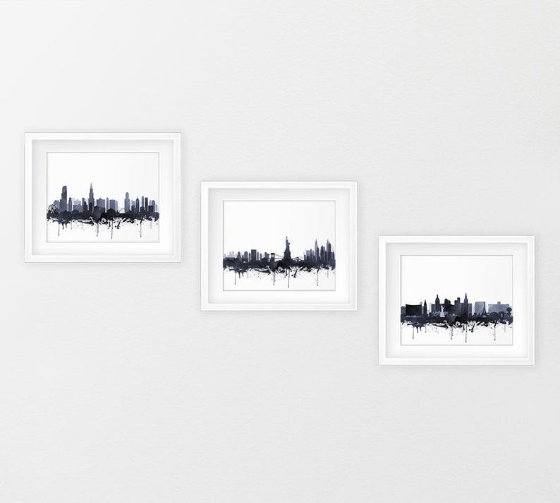 London Skyline Print London City Watercolor Grey Black & | Etsy