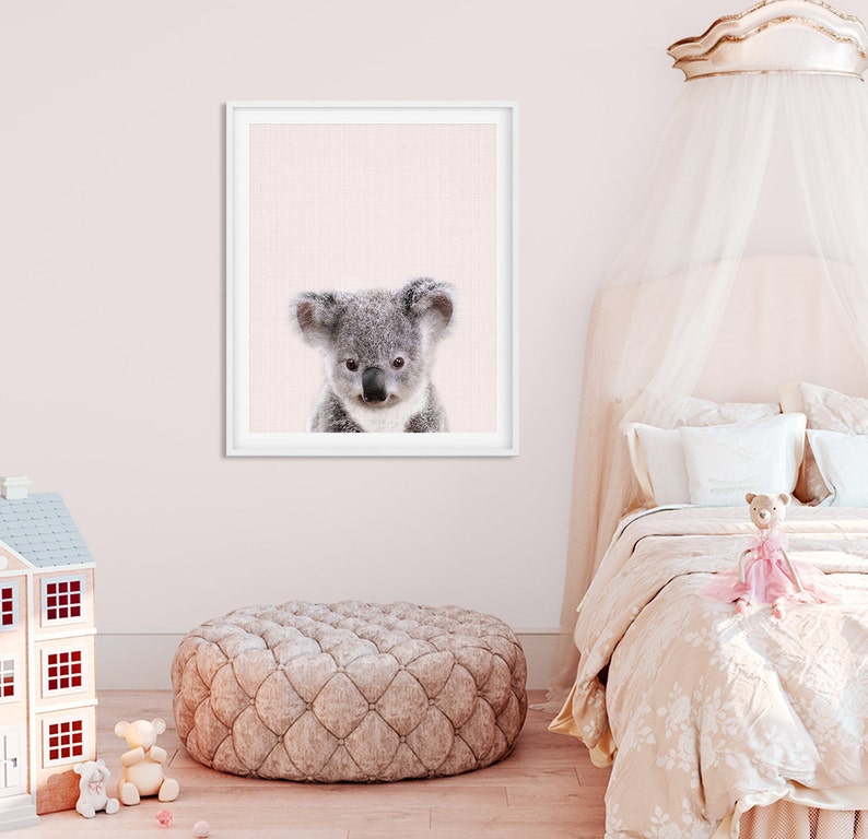 Baby Koala Print Pink Nursery Wall Art Australian Animals Etsy