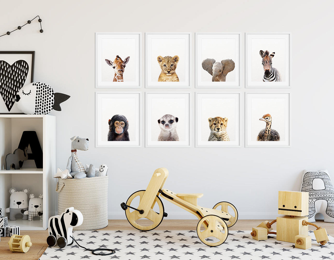 Safari Nursery Decor, Baby Animals Set 8, Lion Zebra Elephant Giraffe ...