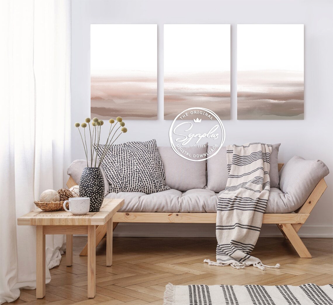 Set of 3 Prints Neutral Wall Art Abstract Art Bedroom Print Etsy