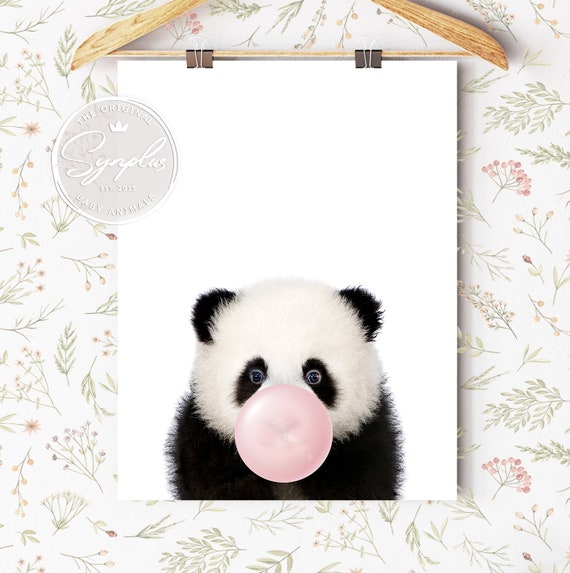 Baby Panda With Bubble Gum, Panda Bear Blowing Bubble Gum, Nursery Decor,  Baby Girl Nursery Wall Art, Baby Animals Printable Art by Synplus 