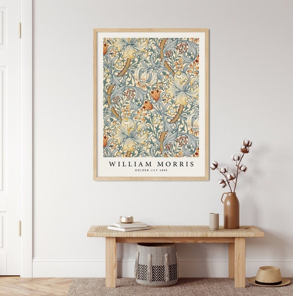 ウィリアムモリスのゴールデンリリープリント、ヴィンテージ美術館展示