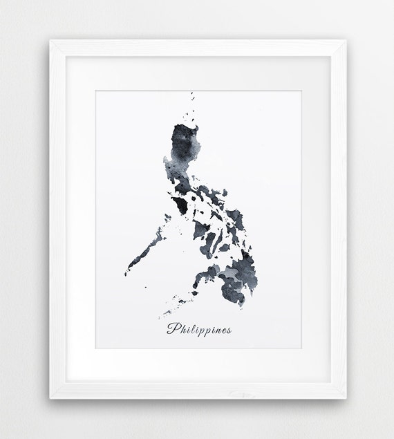 Philippines Watercolor Map Wall Art Grey Black White Travel Modern Printable