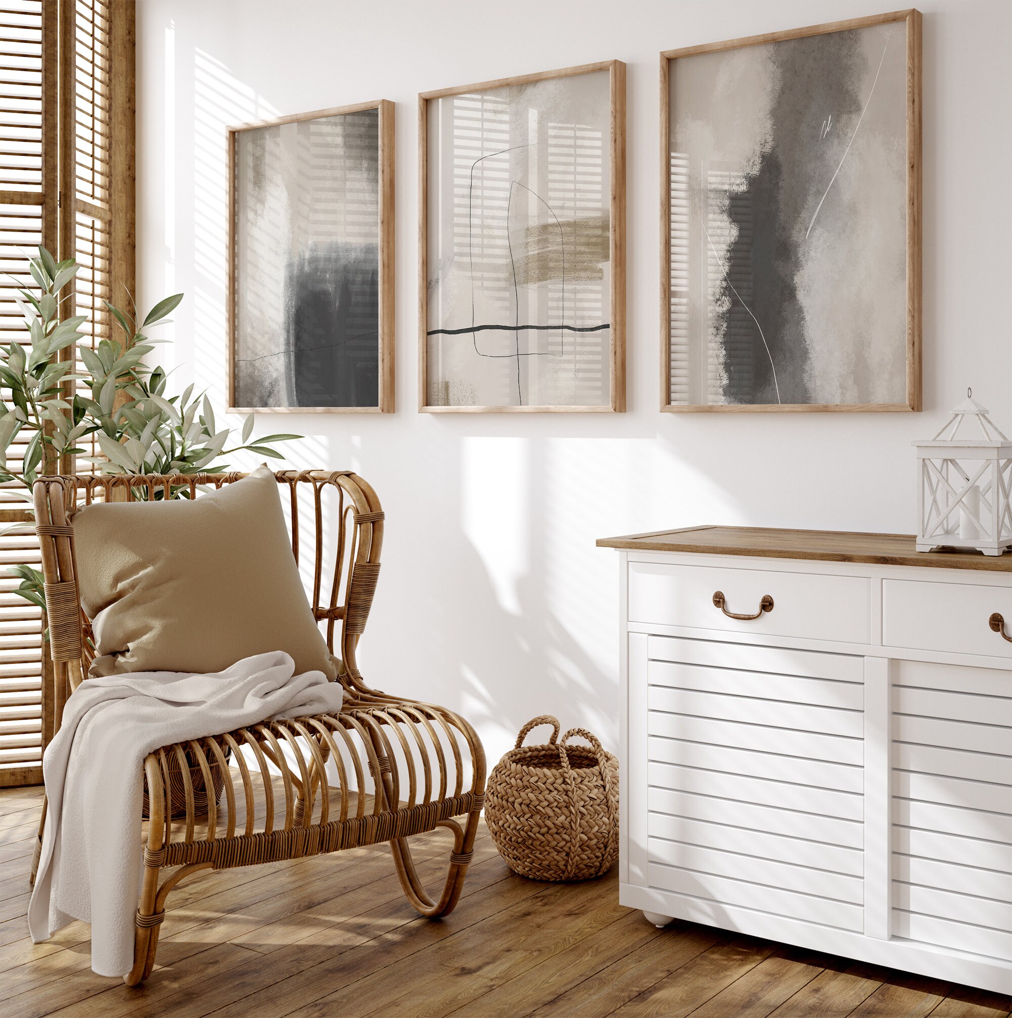 Neutral Abstract Set of 3 Wall Art Prints, Line Art, Modern Abstract ...