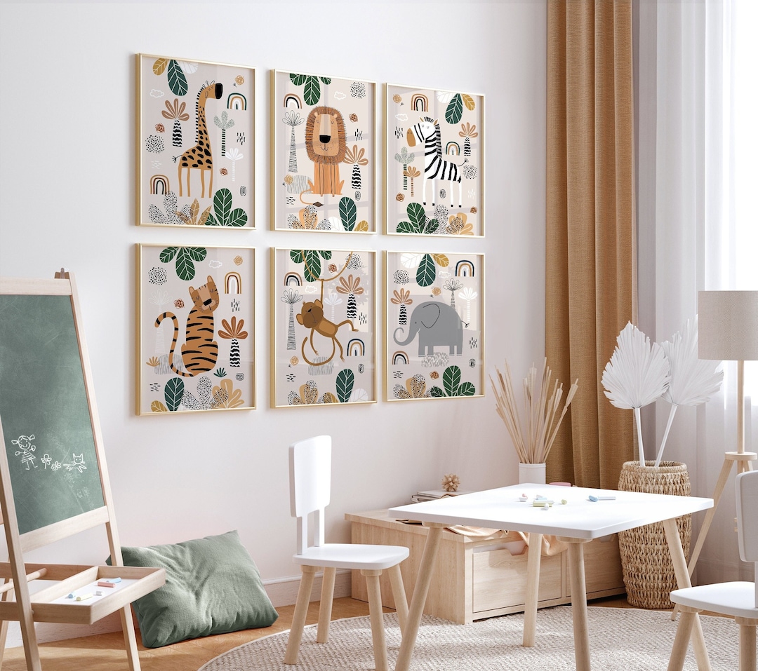 Safari Nursery Wall Prints, Boho Nursery Set of 6 Prints, Light Beige ...