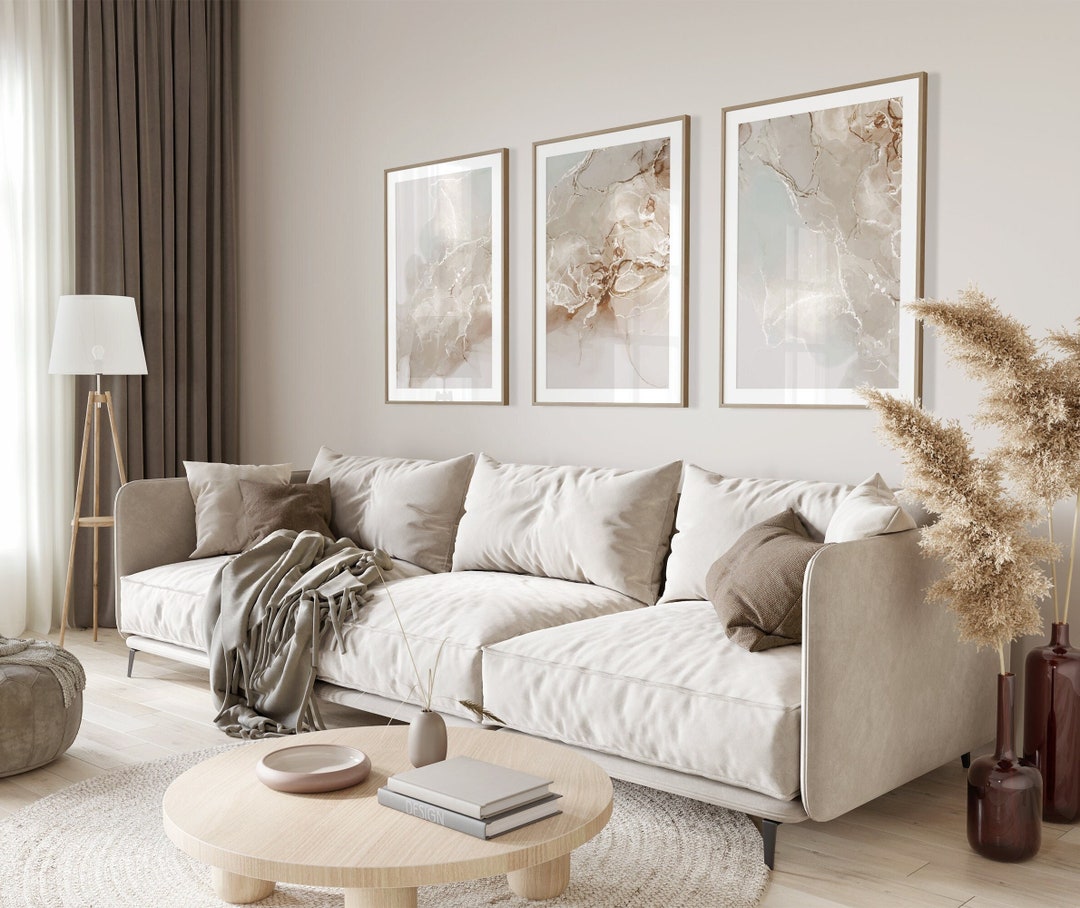 Neutral Abstract Set of 3 Prints, Marble Wall Art Prints, Beige Wall ...