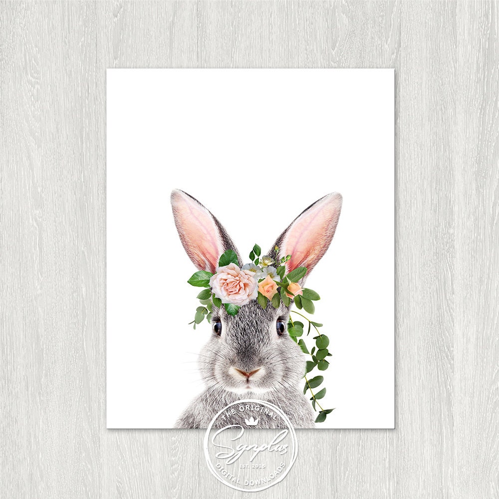 Rabbit Print Set of 2 Bunny Prints Bunny Flower Crown Bunny | Etsy