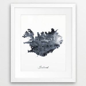 Islande carte Printable Art, Islande aquarelle gris noir blanc, impression aquarelle Islande, Islande carte Wall Art, impression de voyage, impression numérique