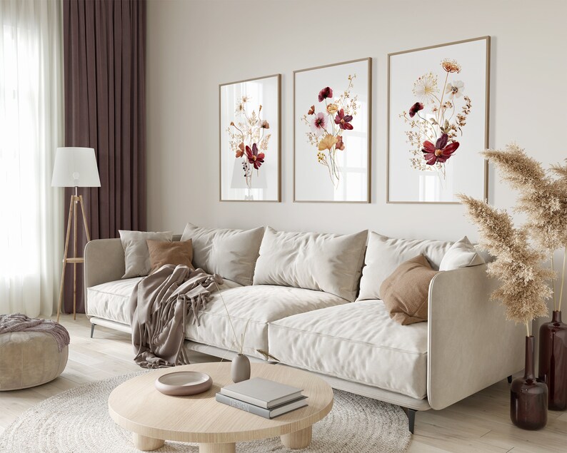 Wildflower Gallery Wall Art, Watercolor Botanical Print Set of 3, Wild ...