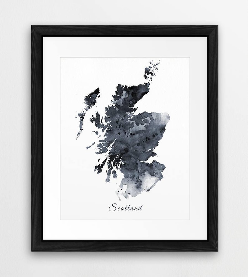 Scotland Map Print Scotland Watercolor Map Scotland Art Grey Etsy