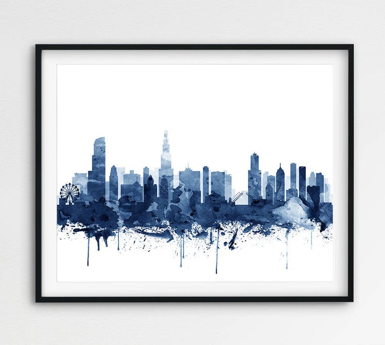 Chicago Skyline Print, Chicago Illinois Cityscape, Chicago Watercolor ...