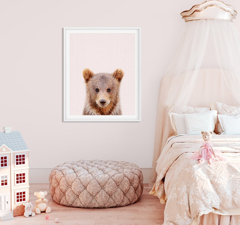 Bear Print Blush Pink Nursery Decor Woodland Nursery Baby Etsy