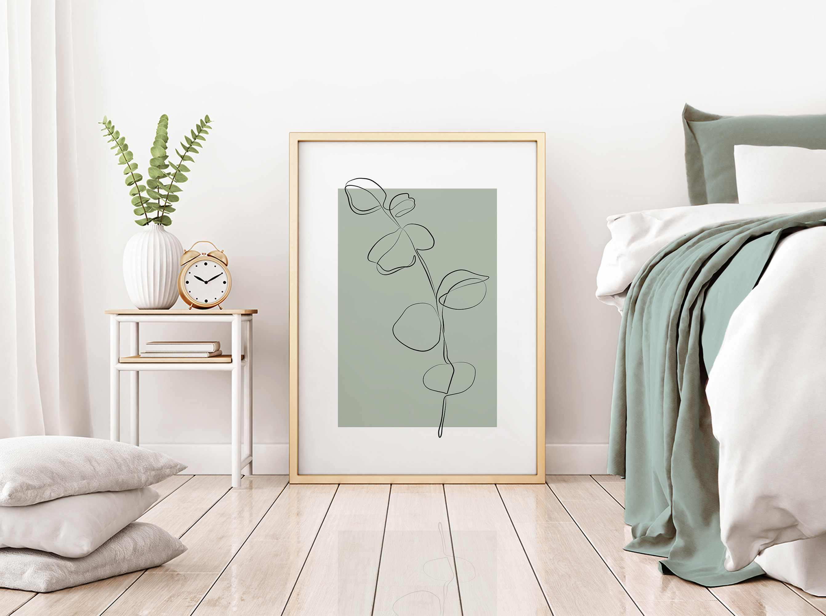 Sage Green Wall Art Prints, Botanical Line Art, Set of 3 Prints ...