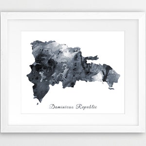Dominican Republic Map Print, Watercolor Country, Dominican Republic Watercolor Grey Black White, Modern Wall Art, Home Decor, Printable Art