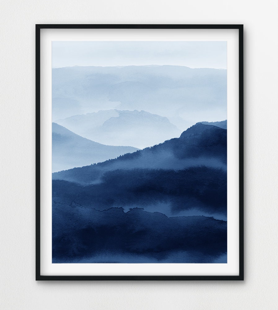 Abstract Watercolor Art Mountain Print Set of 2 Prints Blue | Etsy