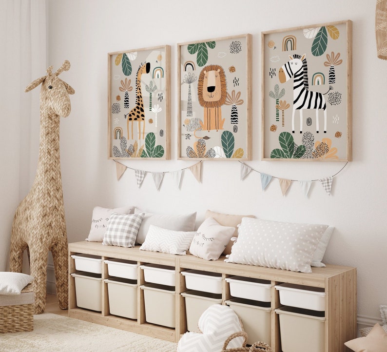 Boho Nursery Wall Art Safari Nursery Prints Green Nursery Etsy