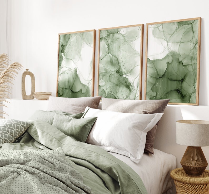 Sage Green Abstract Prints Sage Green Wall Art Set of 3 Etsy