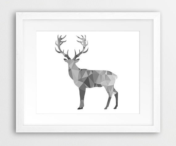 deer print geometric animals deer mosaic pattern grey black etsy geometric animals