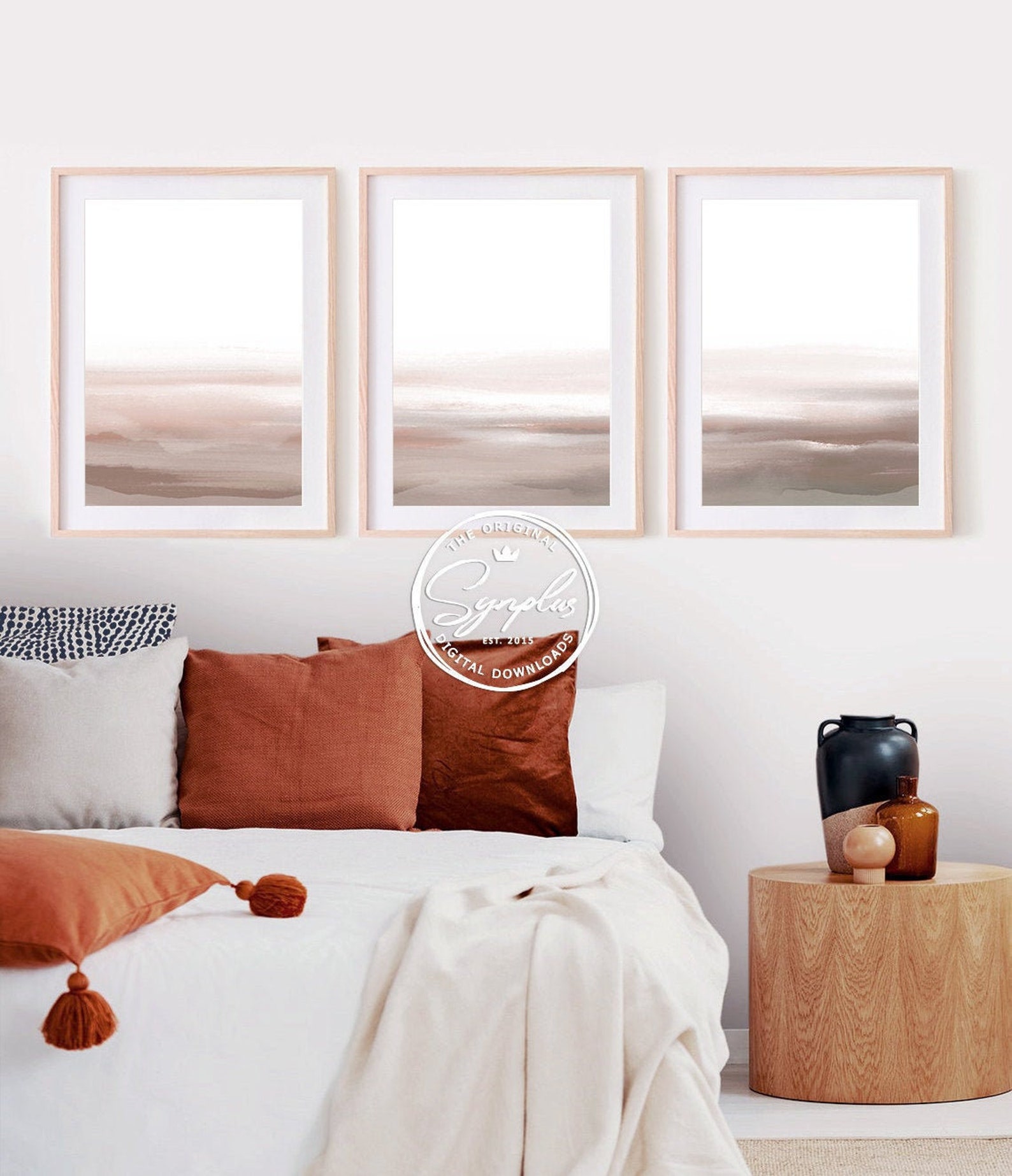 Set of 3 Prints Neutral Wall Art Abstract Art Bedroom Print Etsy