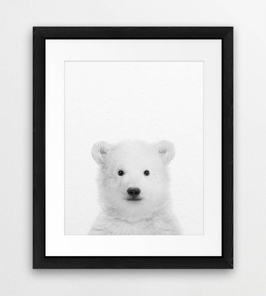 Bear Print Polar Bear Wall Art Bear Cub Print Black & Etsy