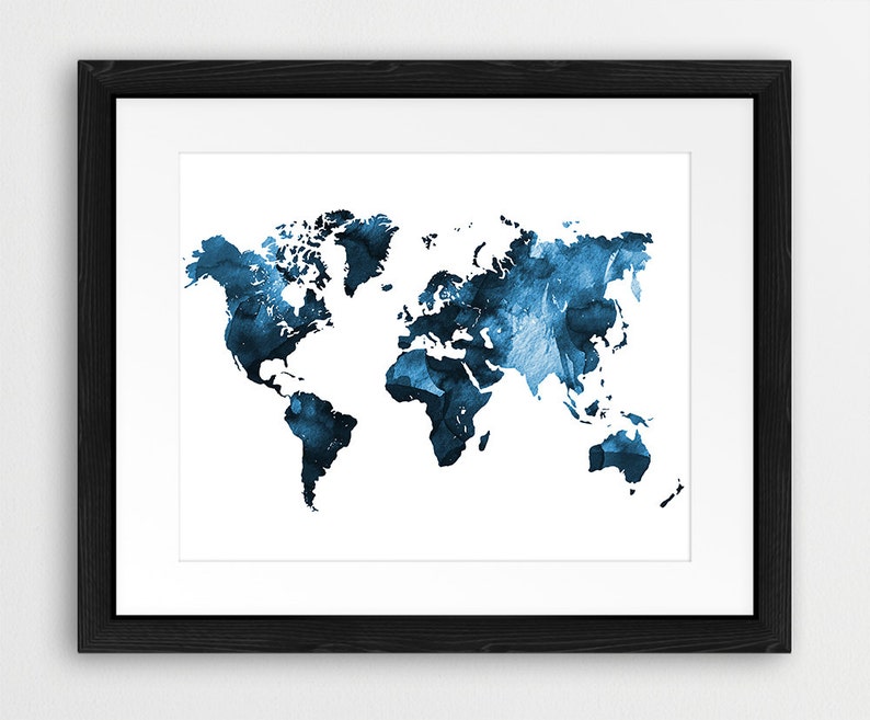 World Map Watercolor Print World Map Wall Art World Map Etsy
