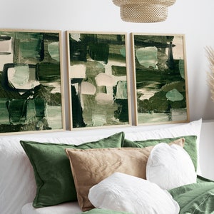 Abstract Sage Green Wall Art, Green Beige Brush Strokes Art Set of 3 ...