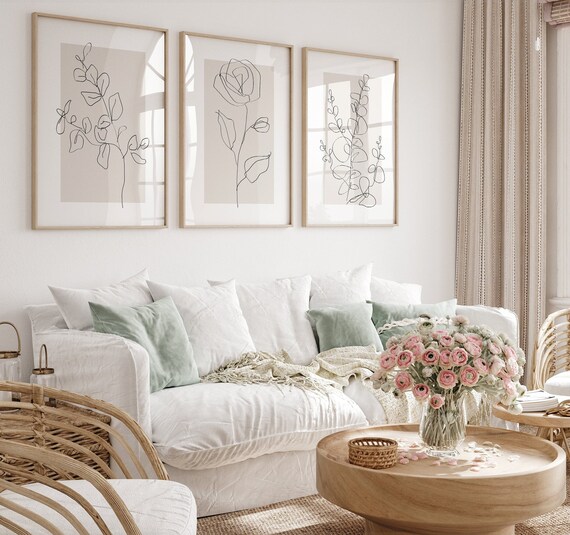 Neutral Wall Art Prints Botanical Line Art Set of 3 Beige Etsy UK