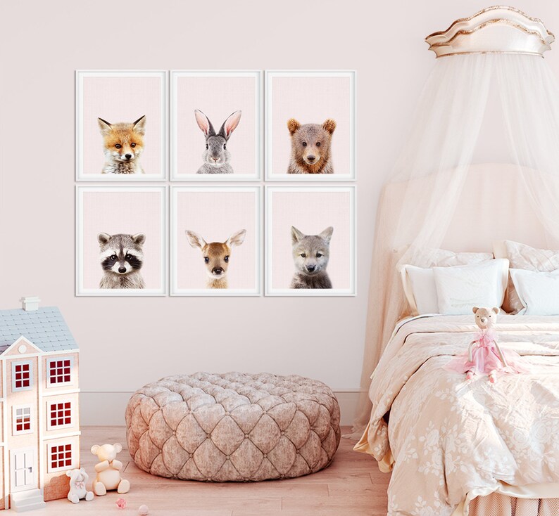 Deer Print Pink Nursery Wall Art Woodland Nursery Decor Etsy