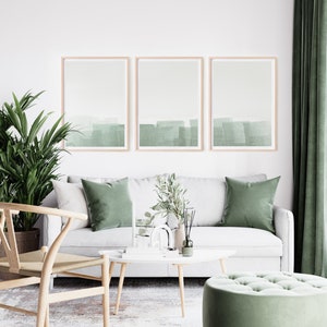 Set of 3 Sage Green Wall Art Prints, Minimalist Abstract Green Gray ...