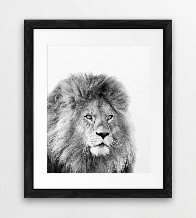 Lion Print Safari Decor Safari Animals Lion Art Black and Etsy
