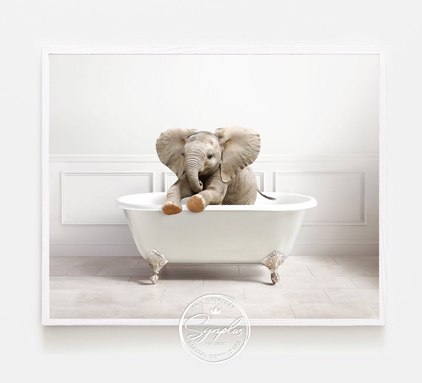 Baby Elephant Bathtub Printable Art Elephant Bathing Whimsy Etsy
