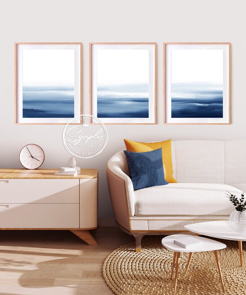 Set of 3 Prints Abstract Art Blue Wall Art Navy Blue - Etsy