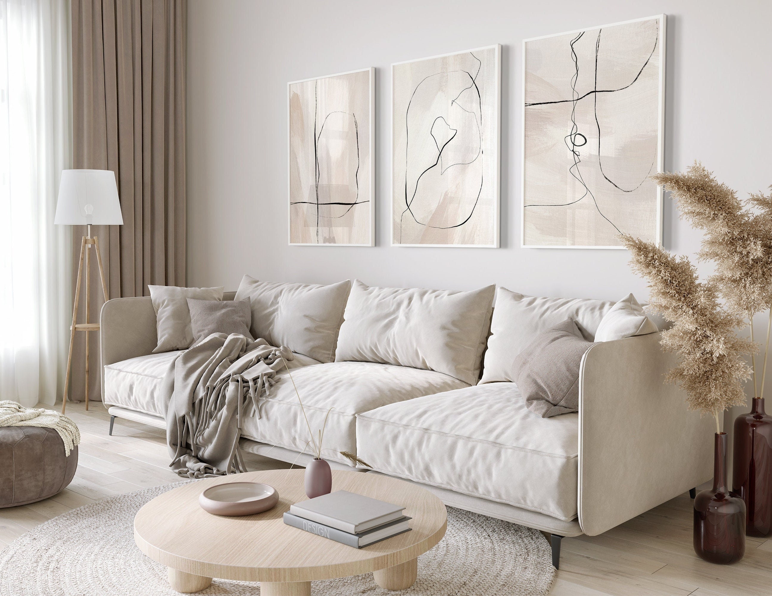 Neutral Abstract Art Prints, Beige Abstract Gallery Wall Art, Set