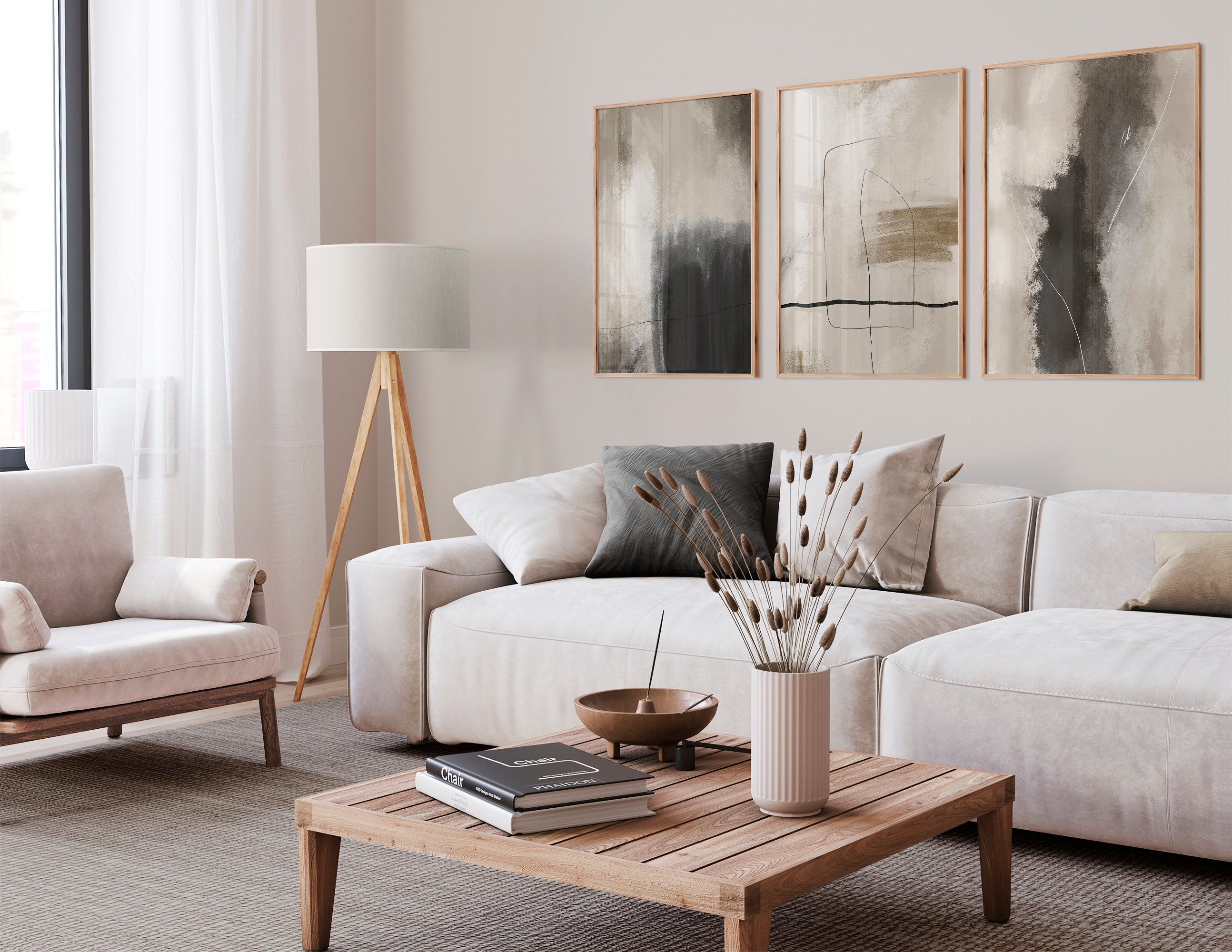 Neutral Abstract Set of 3 Wall Art Prints, Line Art, Modern Abstract ...