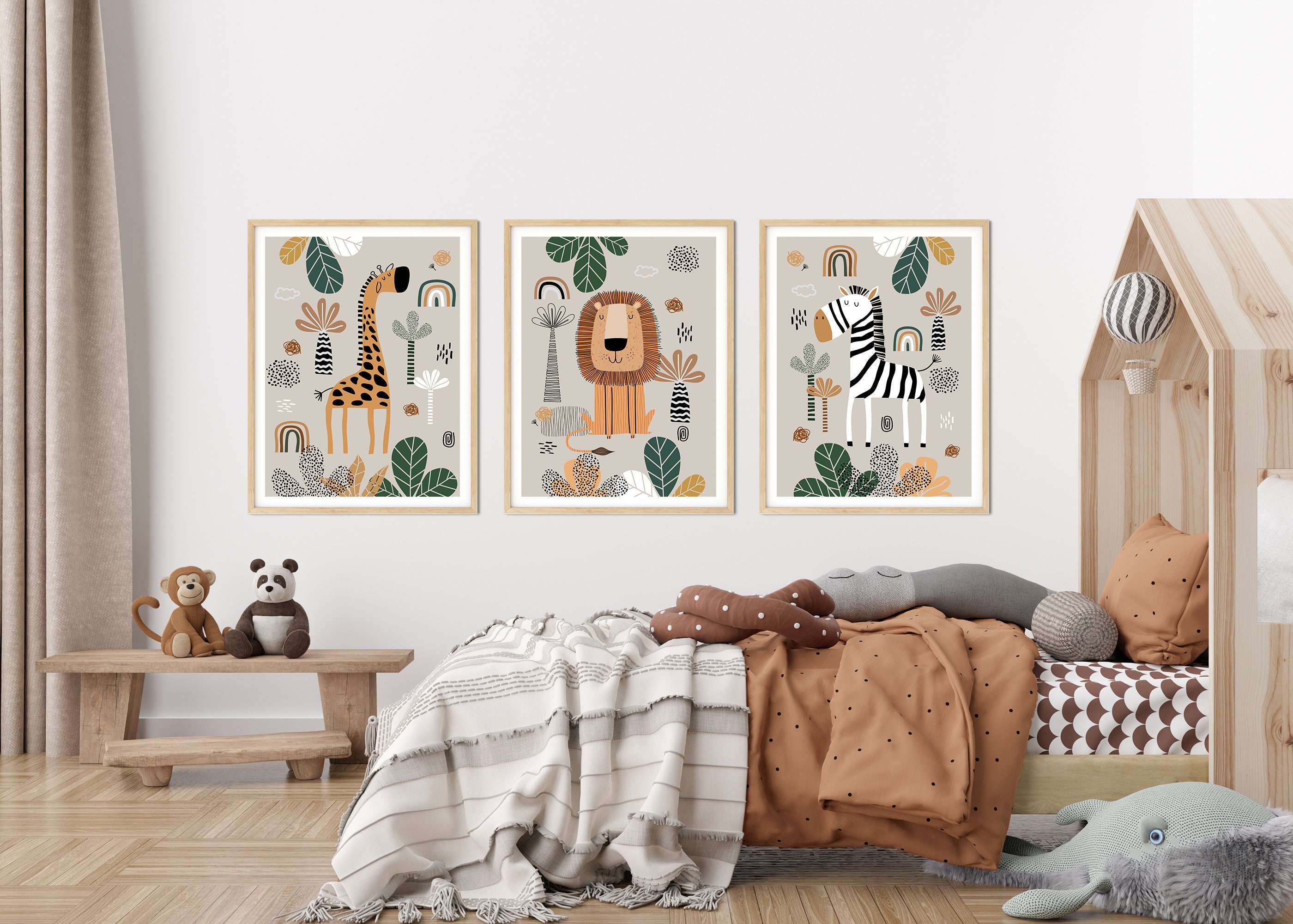 Boho Woodland Animal Wall Art Prints - Set Of Four 8x10 Prints + 5x7 Wall Cards, Gender Neutral Nursery Decor